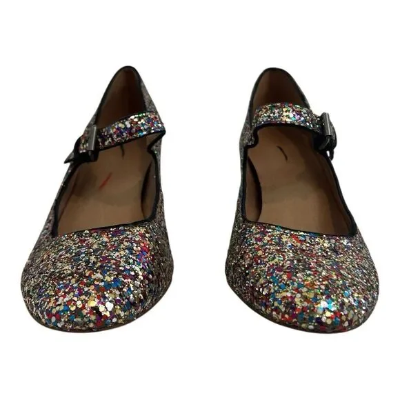 Madewell Size 7.5 The Zelda Mary Jane Block Heel in Glitter Party Cocktail - Picture 2 of 9